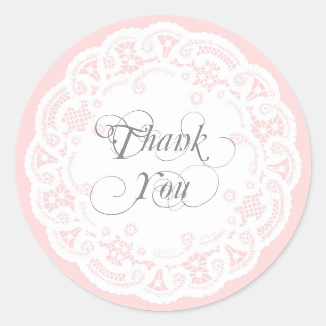 Rubor Pink Lace Doily Gracias Pegatinas (Anverso)