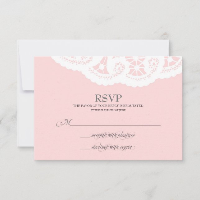 Rubor Pink Lace Doily Wedding RSVP (Anverso)