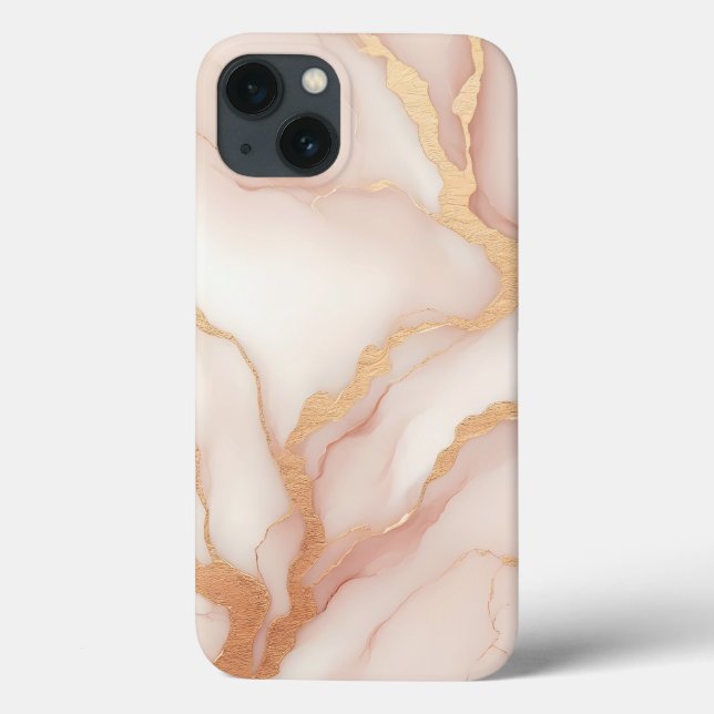 Rubor Pink Marble iPhone 13 Funda con venas de oro (Reverso)