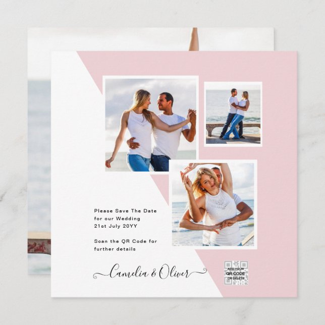 Rubor PINK Photo Wedding Invitar código QR Guardar (Anverso / Reverso)