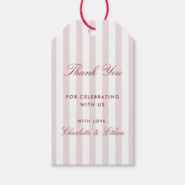 Rubor Pink Striped Boda Gracias Etiqueta De Regalo (Anverso)