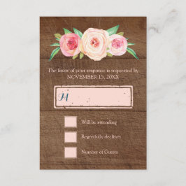 Rubor Pink Vintage Floral Wood Wedding RSVP