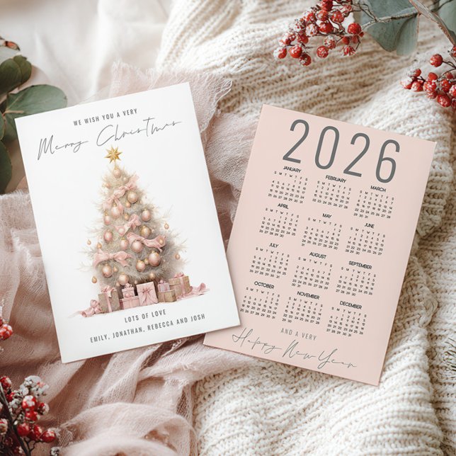Rubor Quirky Tree 2026 Calendario Feliz Navidad (front and back view)