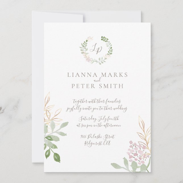 Rubor romántico e invitación floral de la boda del (Anverso)