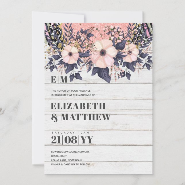 Rubor Rosa Azul Polvoriento Rosado Dorado Floral E (Anverso)