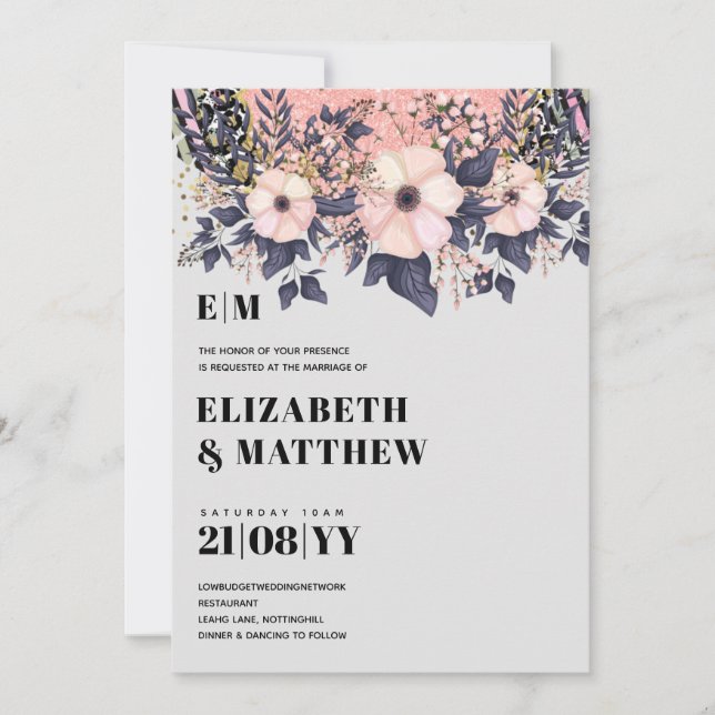 Rubor Rosa Azul Polvoriento Rosado Dorado Floral E (Anverso)