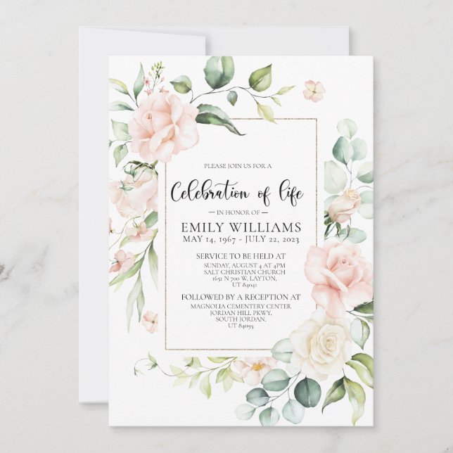 Rubor Roses rosados Celebración de la invitación a (Anverso)