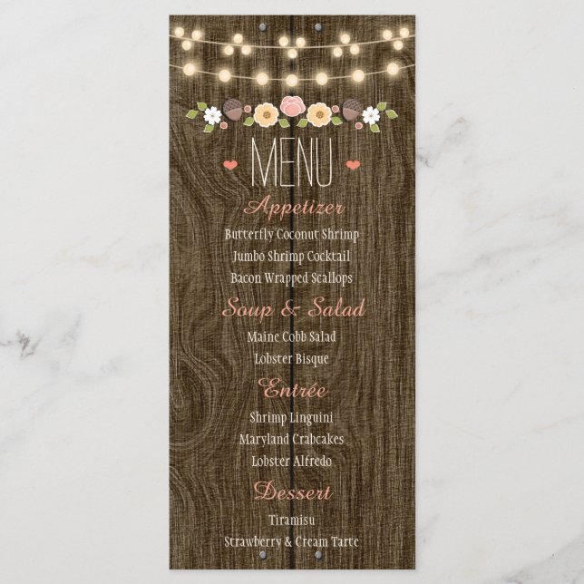 Rubor String of Lights Rustic Fall Wedding Menu (Anverso)