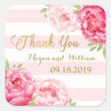 Rubor Stripes Etiquetas Favor De Boda Floral Rosa 