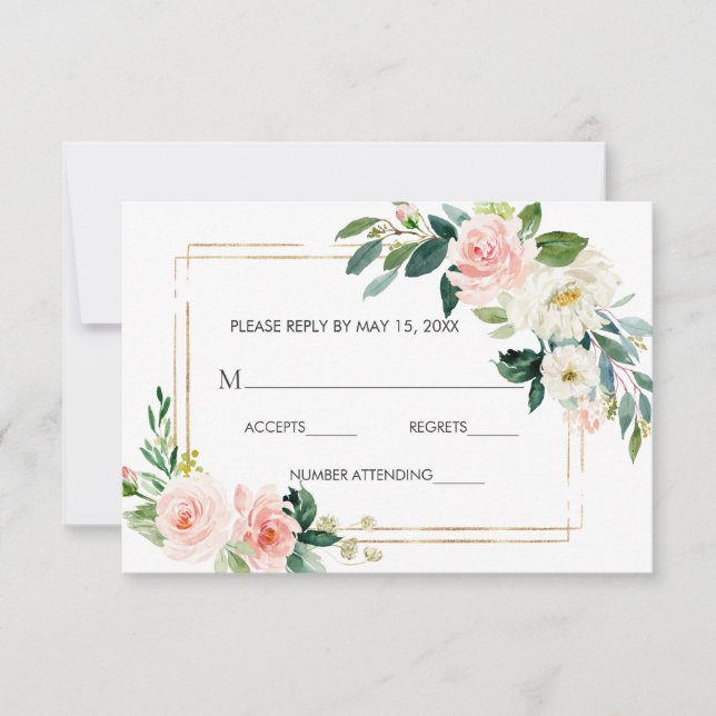 Rubor White Bloom Gold Frame Floral Wedding RSVP (Anverso)