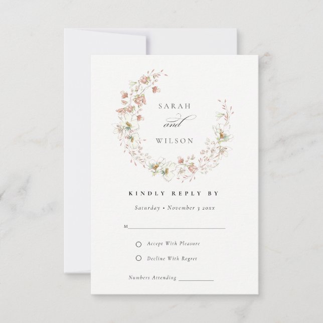 Rubor White Meadow Floral Wreath Wedding RSVP (Anverso)