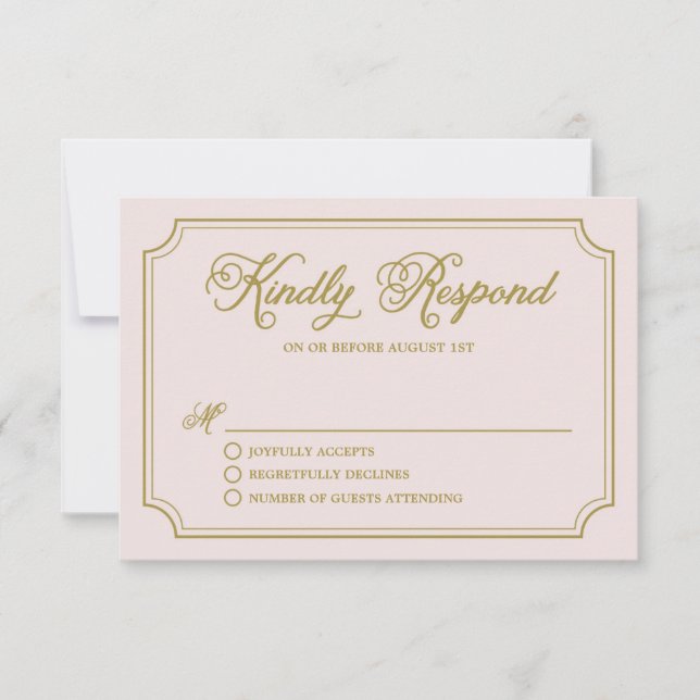 Rubor y Gold Whimsical Script Wedding RSVP II (Anverso)