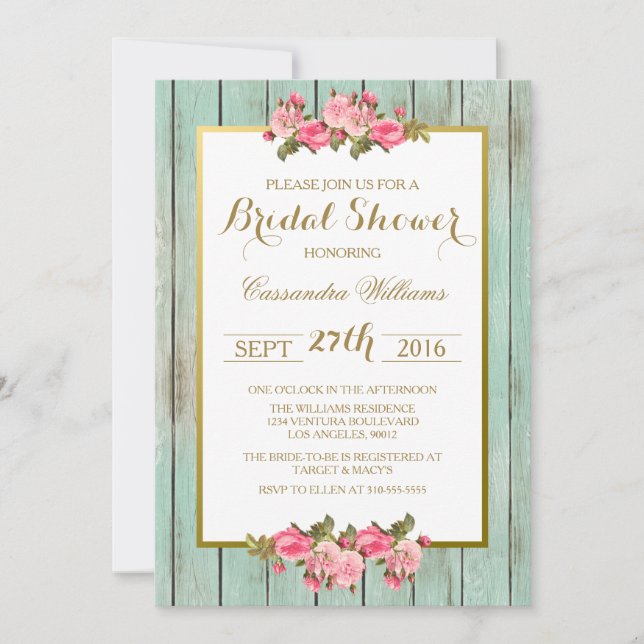 Rubor y menta - invitación floral de la ducha (Anverso)