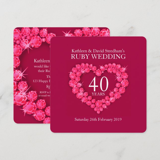 Ruby boda corazón 40 años fiesta rojo invitación (Anverso / Reverso)