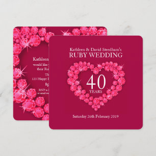 Ruby boda corazón 40 años fiesta rojo invitación
