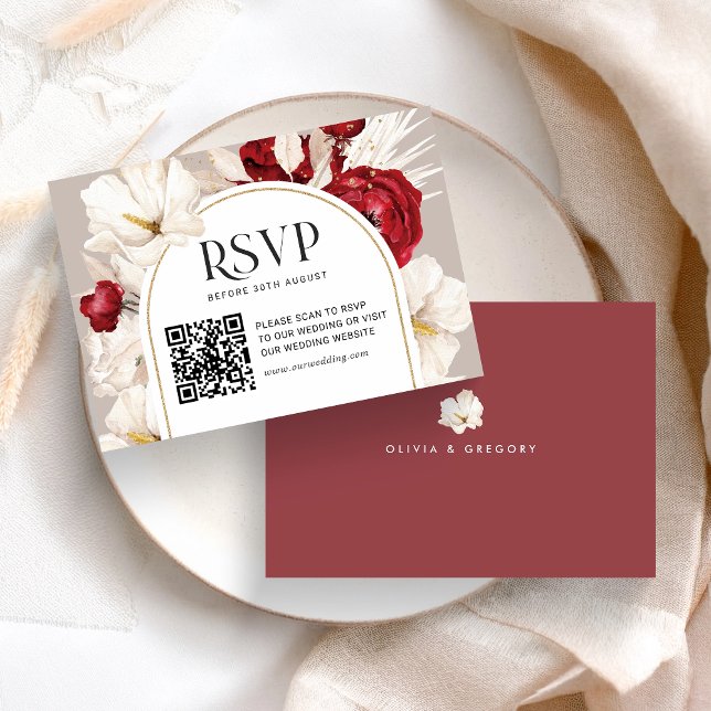 Ruby boda floral roja y blanca RSVP con QRcode (Subido por el creador)