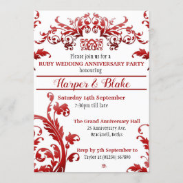 Ruby Floral 40th Anniversay Invitaciones