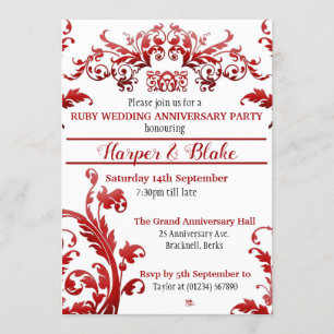 Ruby Floral 40th Anniversay Invitaciones
