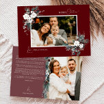 Ruby Red Greenery Vintage Navidad Dos imágenes<br><div class="desc">Bienvenidos a nuestro encantador diseño de tarjetas de vacaciones Ruby Red Greenery Vintage Christmas Two Picture Holiday Card, donde el encanto vintage se une a la elegancia moderna. Este diseño presenta una vegetación acuática intrincada y una caligrafía sutilmente elegante, con una tipografía sencilla, que refleja la esencia de la cozalidad...</div>