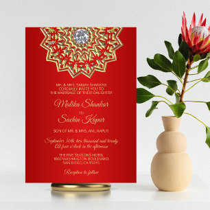 Ruby RED Mandala Invitaciones a la boda india de o