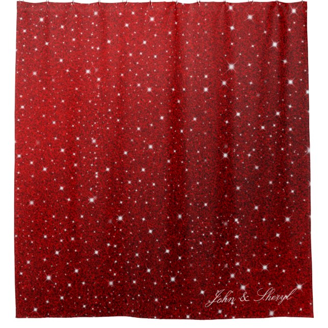 Ruby Red Sparkle & Stars Glam Shower Cortina (Anverso)