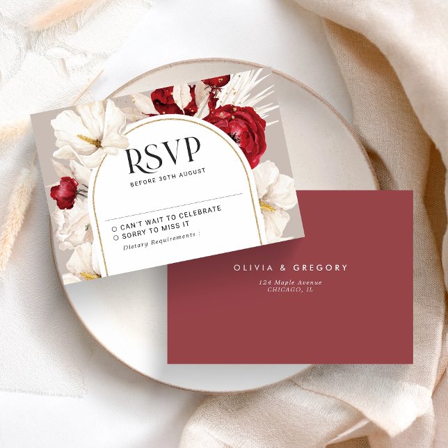 Ruby rojo y blanco floral boda RSVP (Subido por el creador)