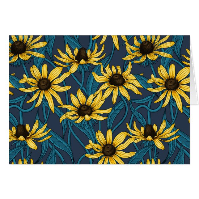 Rudbekia amarilla sobre azul marino (Anverso (Horizontal))