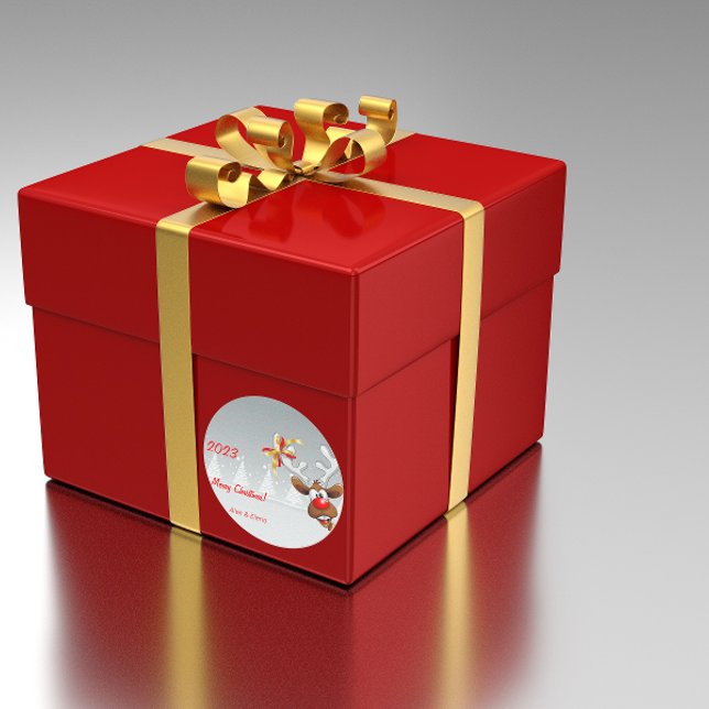 Rudolph Christmas tree snow Classic Round Pegatina (Subido por el creador)