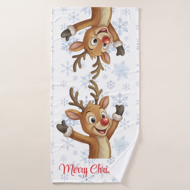 Rudolph con copos de nieve azules  (Toalla de baño)