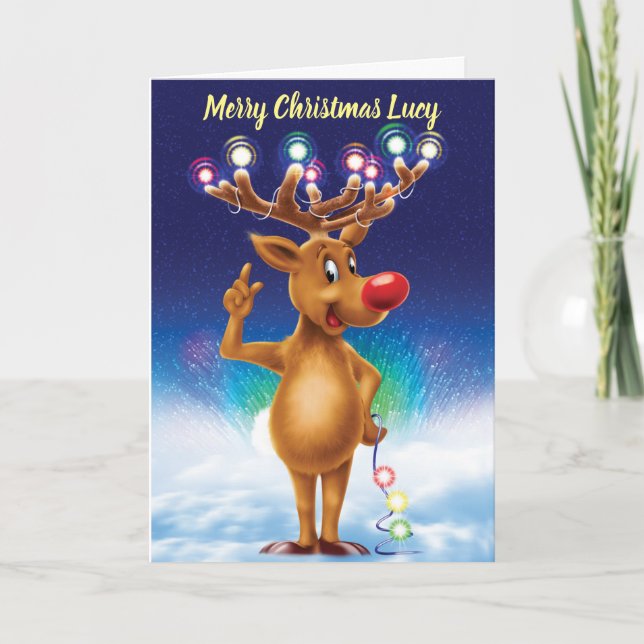 Rudolph con tarjeta de Navidades personalizados de (Anverso)