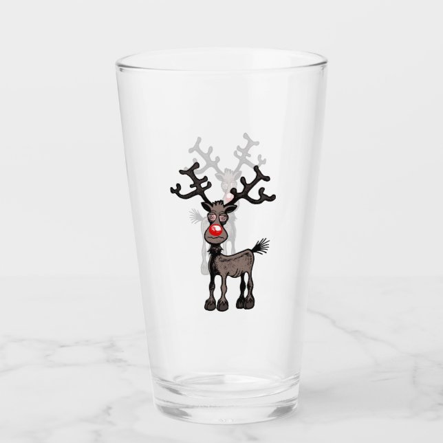 Rudolph el reno en un Tumbler de Vidrio (Anverso)