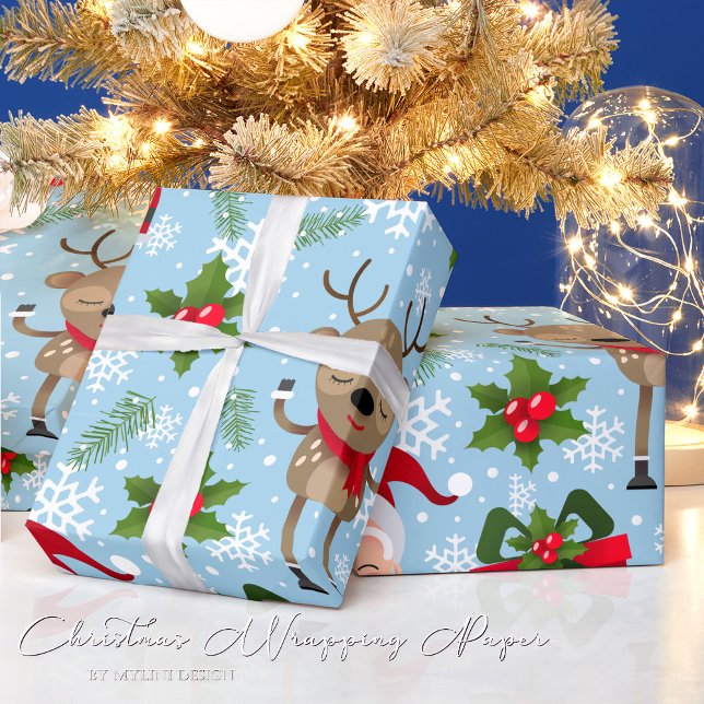 Rudolph Santa Snowflakes Navidades envuelto papel (Subido por el creador)