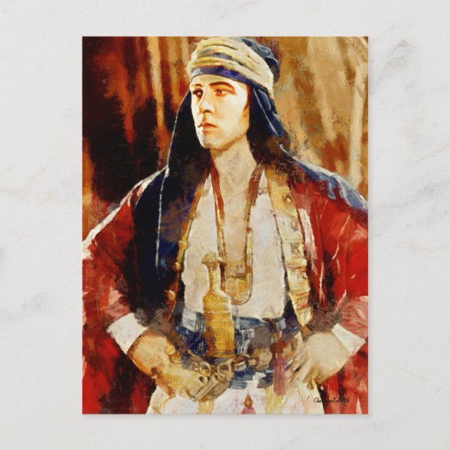 Rudolph Valentino como postal de arte del jeque (Anverso)