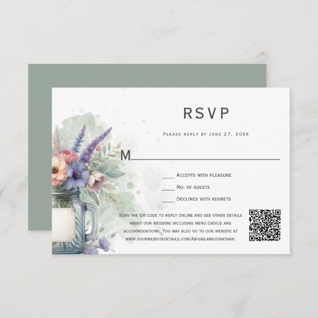 Rudtic Mason Jar Floral RSVP (Anverso / Reverso)