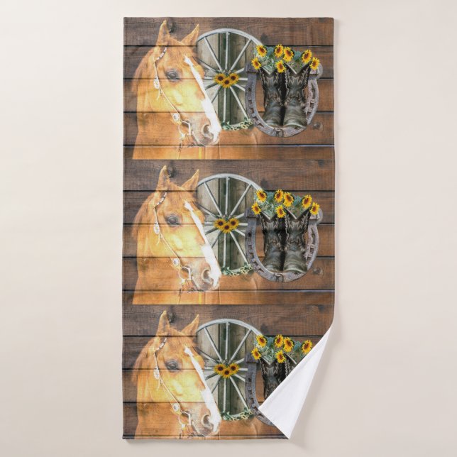 Rueda de carreta de vagón occidental Horseshoe Cow (Toalla de baño)