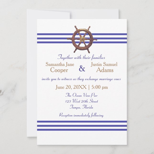 Rueda del capitán náutico - Invitación a la boda (Anverso)