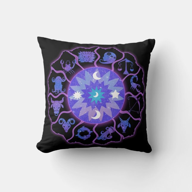 Rueda del Zodiaco Almohada de Estrellas y Lunas (Anverso)