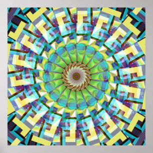 Rueda verde azulada del arte fractal de la fortuna