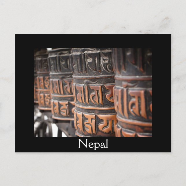 Ruedas budistas de oración postal de texto negro (Anverso)