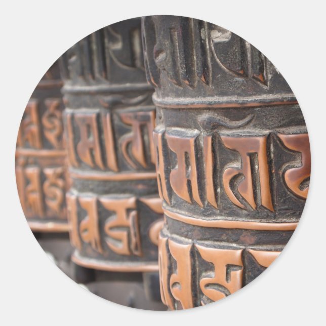 Ruedas budistas de oración redonda pegatina (Anverso)