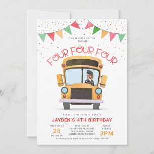 Ruedas en el Autobús Invitación de Cumpleaños núme