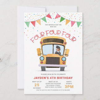 Ruedas en el Autobús Invitación de Cumpleaños núme