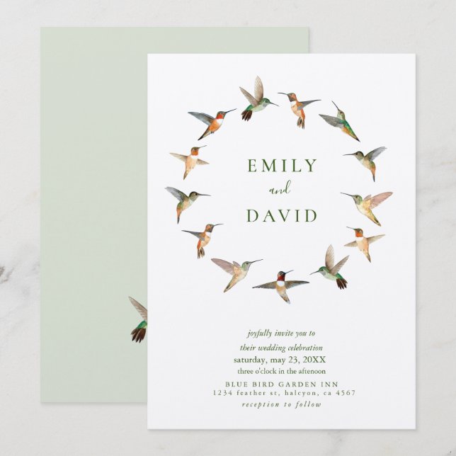 Rufous Hummingbirds Invitación a la boda (Anverso / Reverso)