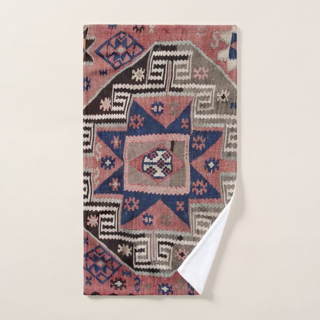 Rug Kilim Rojo de la Antigüedad Oriental (Toalla de mano)