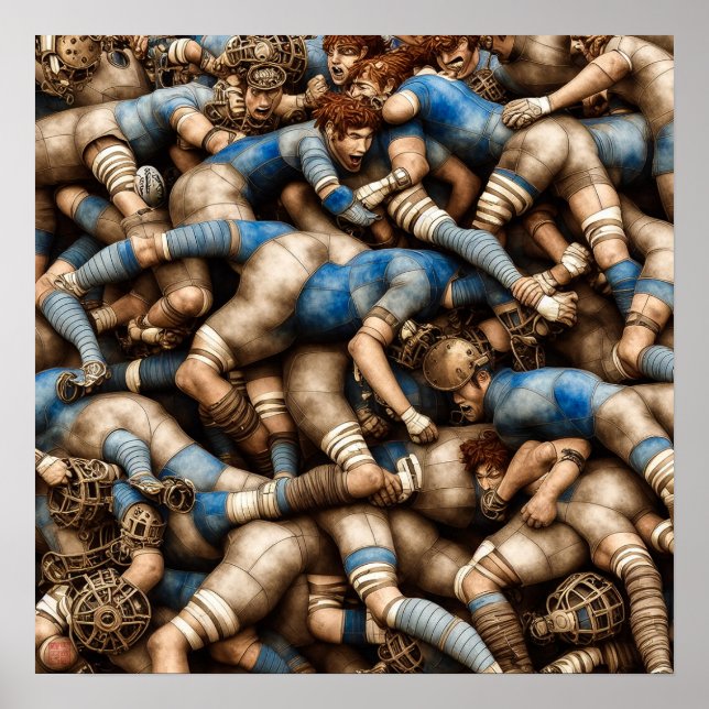 Rugby Steampunk - Impresión de pintura de Rugby (Frente)