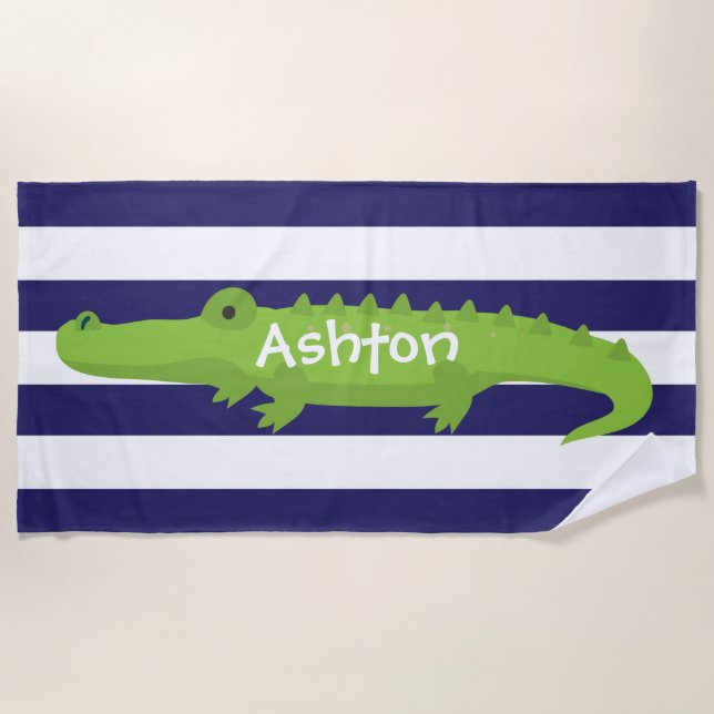 Rugby Stripes Alligator Toalla de Playa Personaliz (Anverso)