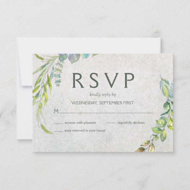 Ruido Eucalyptus Watercolor Greenery Wedding RSVP (Anverso)