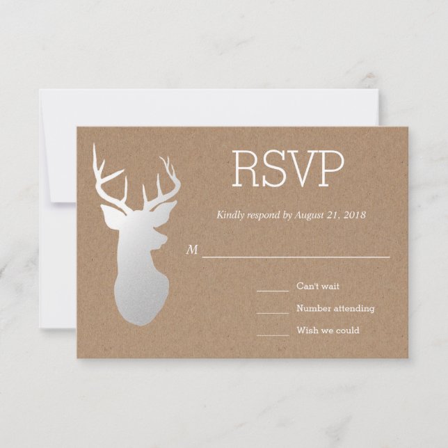 Ruido Kraft Papel plateado Antler Wedding RSVP (Anverso)