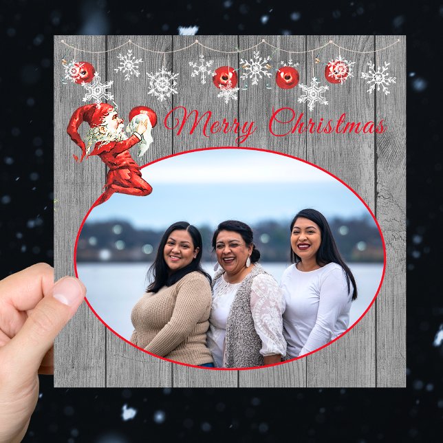 Ruidosa Madera Gris Rojo Elf Vintage Feliz Navidad (Subido por el creador)