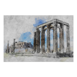 Ruinas del templo de Zeus Atenas Poster de Grecia